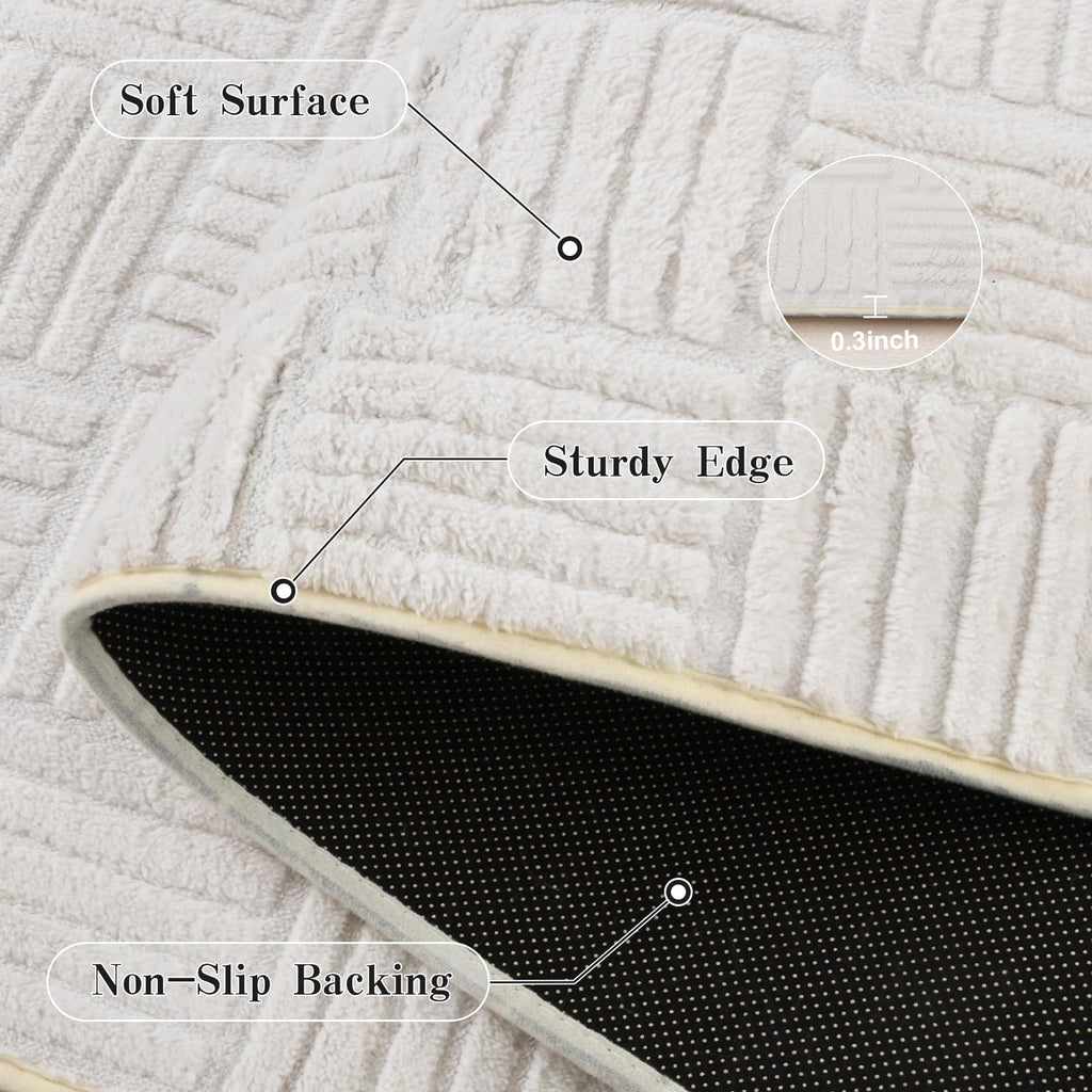 White Washable Shag Area Rug for Living Room, 6x9 Modern Geometric Non Slip Bedroom Rugs, Fluffy Soft Thick Carpet for Girls Kids Room, Dorm, Office, and Home Decor