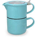 For Life 347Trq Ceramic Mug & Teapot, 14 fl oz (414 ml), 2 Cup with Infuser, Dishwasher Safe, Lid Won't Fall Off, One Hand Pouring, Turquoise Blue Tea For One