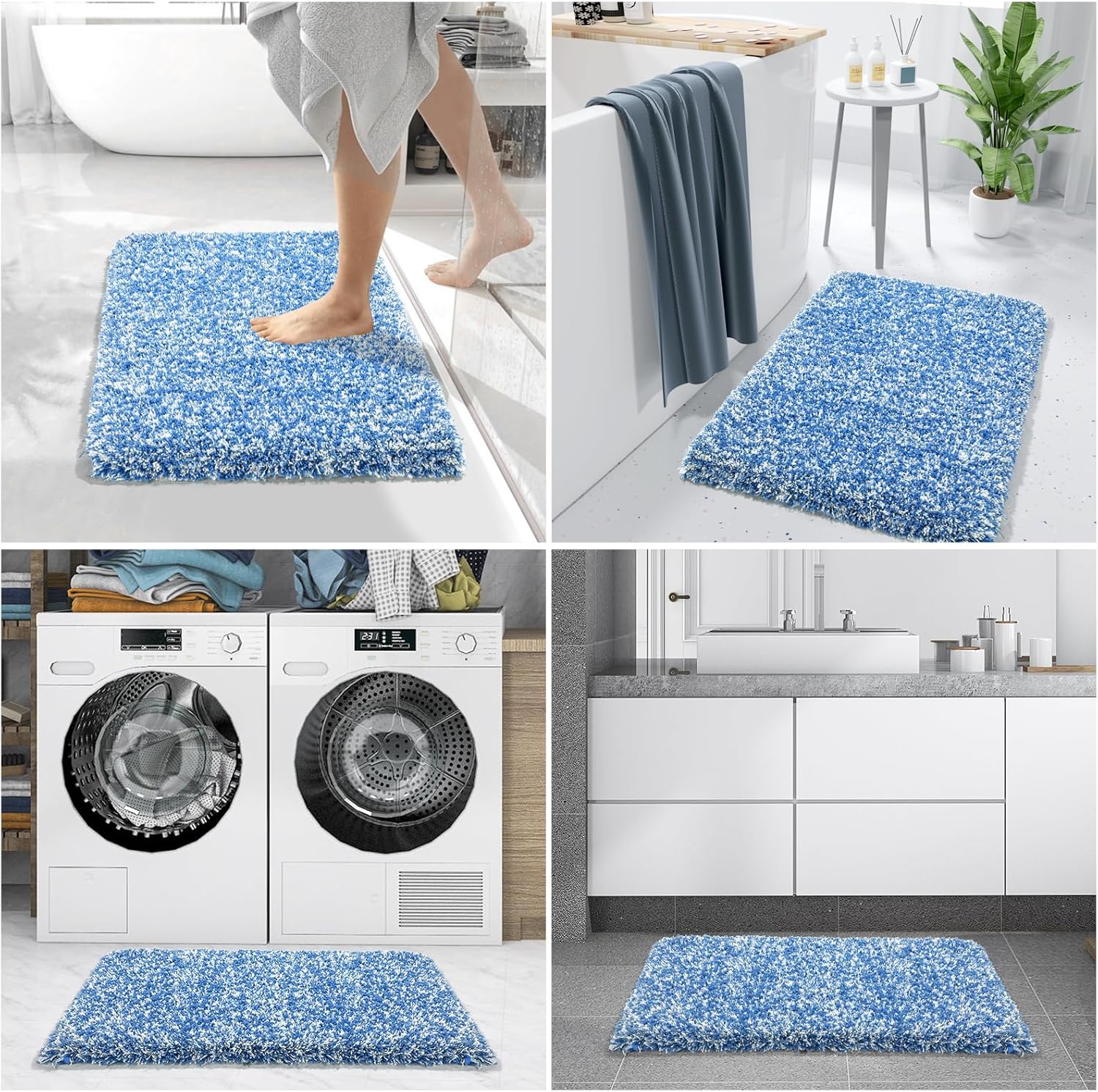 Yimobra Bath Rugs - Ultra Soft Non-Slip Microfiber Bath Mats | 32x20 Blue and White, Machine Washable