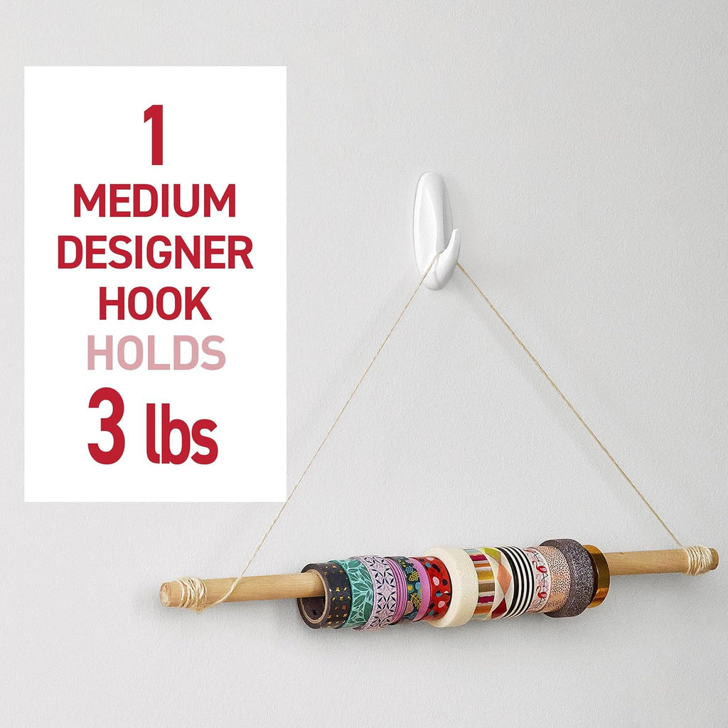 Command Medium Designer Hooks - Damage-Free Wall Hook with Adhesive Strips | Holds Up to 3 lb, 9 Hooks & 12 Strips