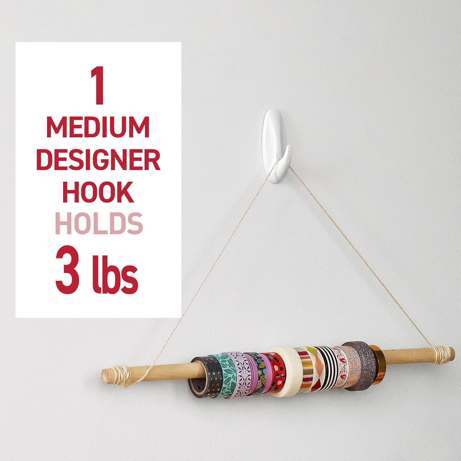 Command Medium Designer Hooks - Damage-Free Wall Hook with Adhesive Strips | Holds Up to 3 lb, 9 Hooks & 12 Strips