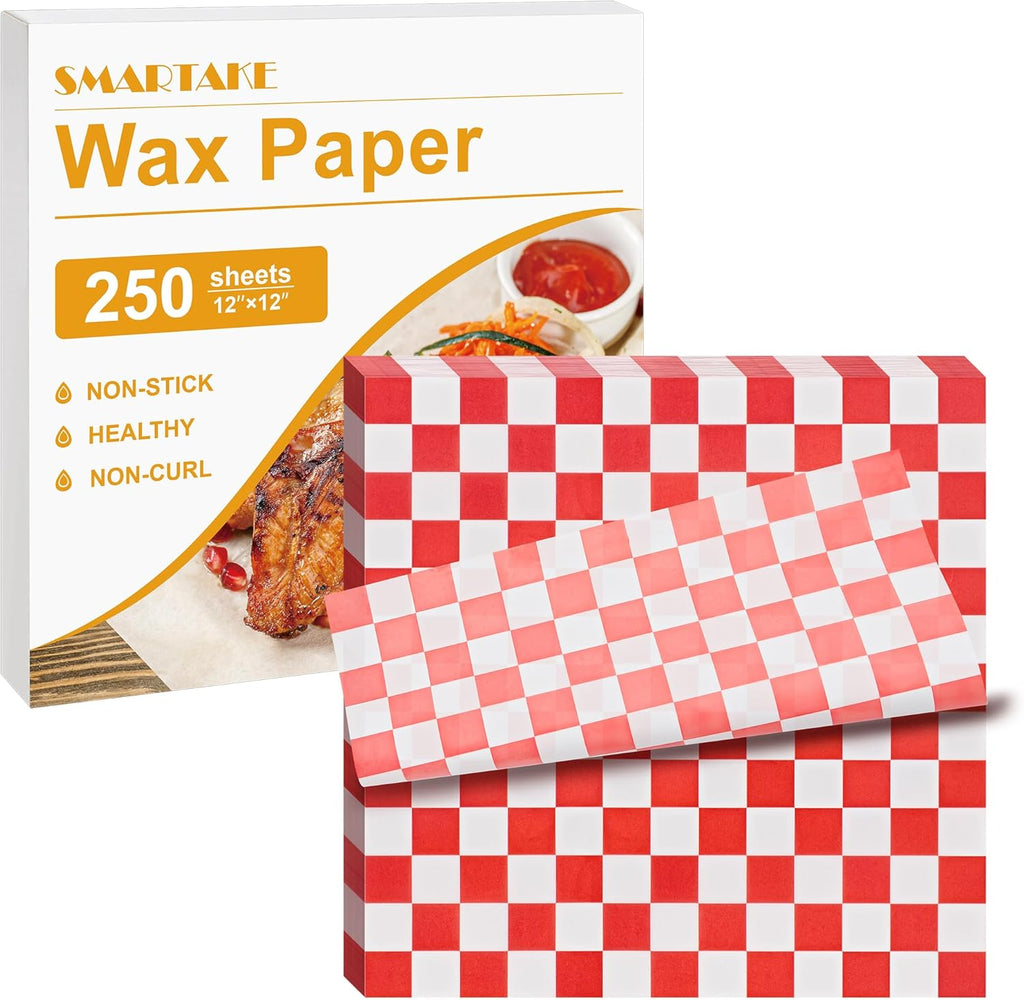 SMARTAKE 12x12 Inches Wax Paper - 250 Pcs Non-Stick Hamburger Patty Paper | Ideal for Lunch, Picnics & Parties