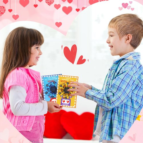 Malhaii 24 Pack Valentines Day Cards for Kids School Classroom Gifts, Fidget Spinner Boys Class Valentines Day Exchange Gift Bulk for Kids Party Favors Sensory Toys Valentine s Goodie Bags Stuffers