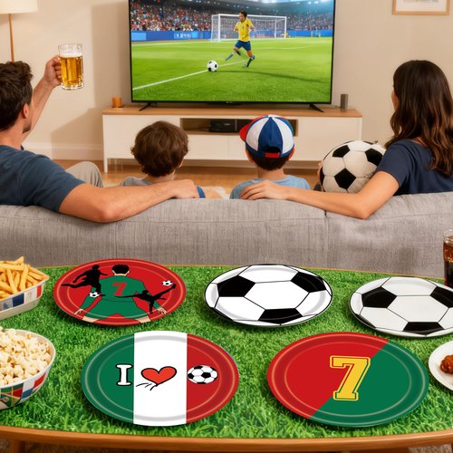 48 Pcs Soccer Paper Plates 7" Soccer Birthday Party Disposable Dessert Plates Supplies Green Red Sports Ball Plates Sport Party Dinnerware Decorations Tableware for Birthday Baby Shower Sporty Party