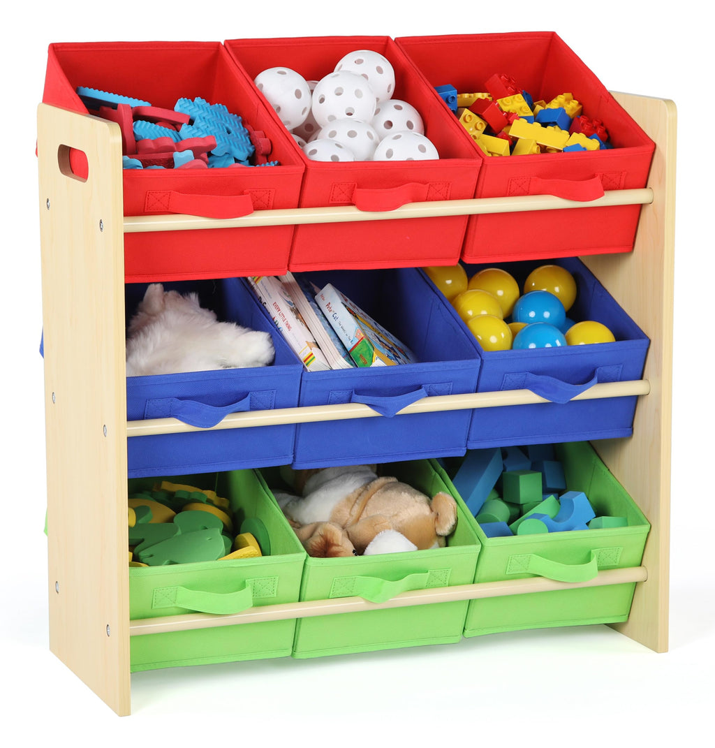 Humble Crew Toy Storage Organizer with 9 Removable Fabric Storage Bins for Kids Playroom, 3-Tier Toddler Toy Organization, Natural/Primary