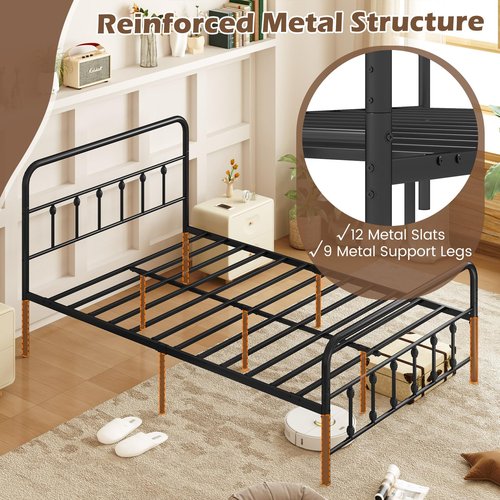 Giantex Metal Platform Bed Frame Queen Size, Victorian Style Queen Platform Bed with Headboard & Footboard, Heavy Duty Mattress Foundation, 1100 lbs Capacity, No Box Spring Needed, Noise-Free, Black