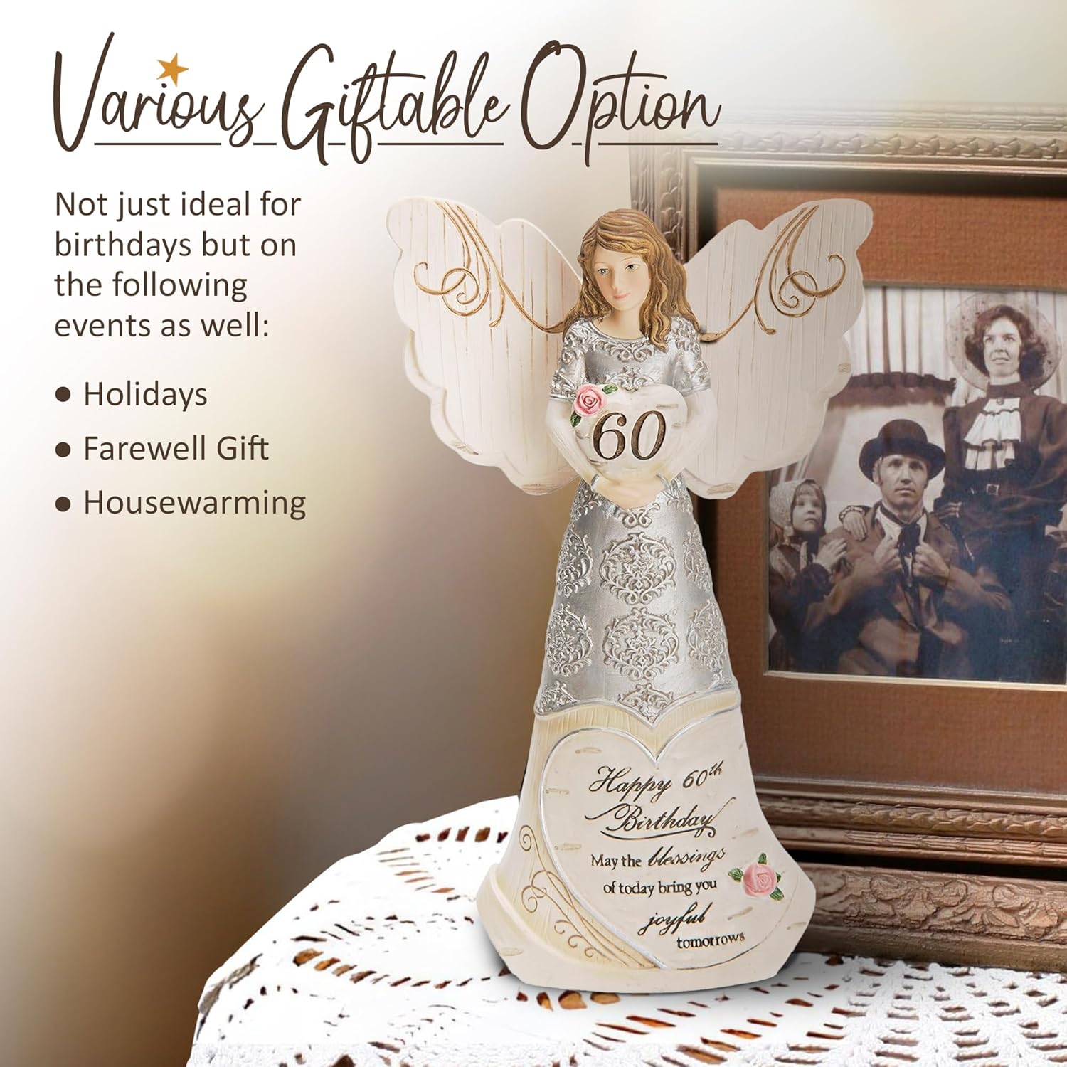 Pavilion Elements Angels Figurine - Guardian Angel Display for 60th Birthday - 6" Collectible Decor