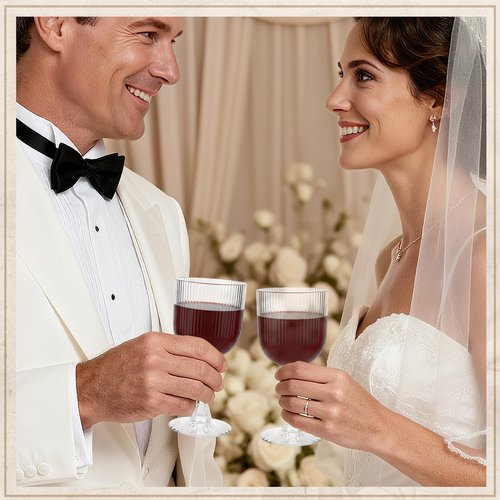 LEYIQU Plastic Wine Glasses 9oz Set, Ribbed Vintage Goblets Unbreakable Reusable BPA-Free Stemmed Drinking Glasses for Parties, Weddings & Events (Clear, 24pcs)