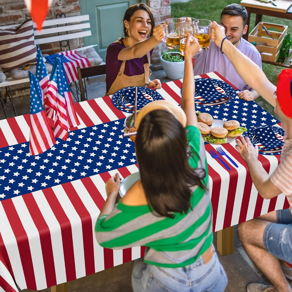 QZYL 122 PCS 4th of July Decorations - Patriotic Plates, Napkins & Tableware Set | American Flags Design