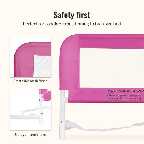 Dream On Me Adjustable Mesh Bed Rail, Two Height Levels, Ready To Use, Compatible with Twin Size Beds, All Steel construction, Equipped with Guard Gap, Durable Nylon Fabric Mesh, Pink