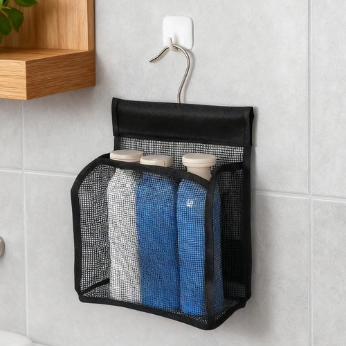Xelsluthe Mesh Shower Caddy Hanging, PVC Bathroom Storage Bag for College Dorm, Gym, Swimming, RV And Travel, Black