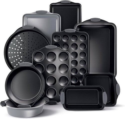 Country Kitchen Nonstick Bakeware Set - Durable, Easy Release, Stackable Design | 10 Pcs, Grey