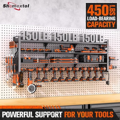 Heavy Duty Tool Organizer by 49.8" W - 14 Cordless Drill Holders | 4-Layer Garage Storage Rack, Black