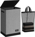 SOLEDI Laundry Hamper - 90L Large Collapsible Basket with Lid & Removable Bag - Grey