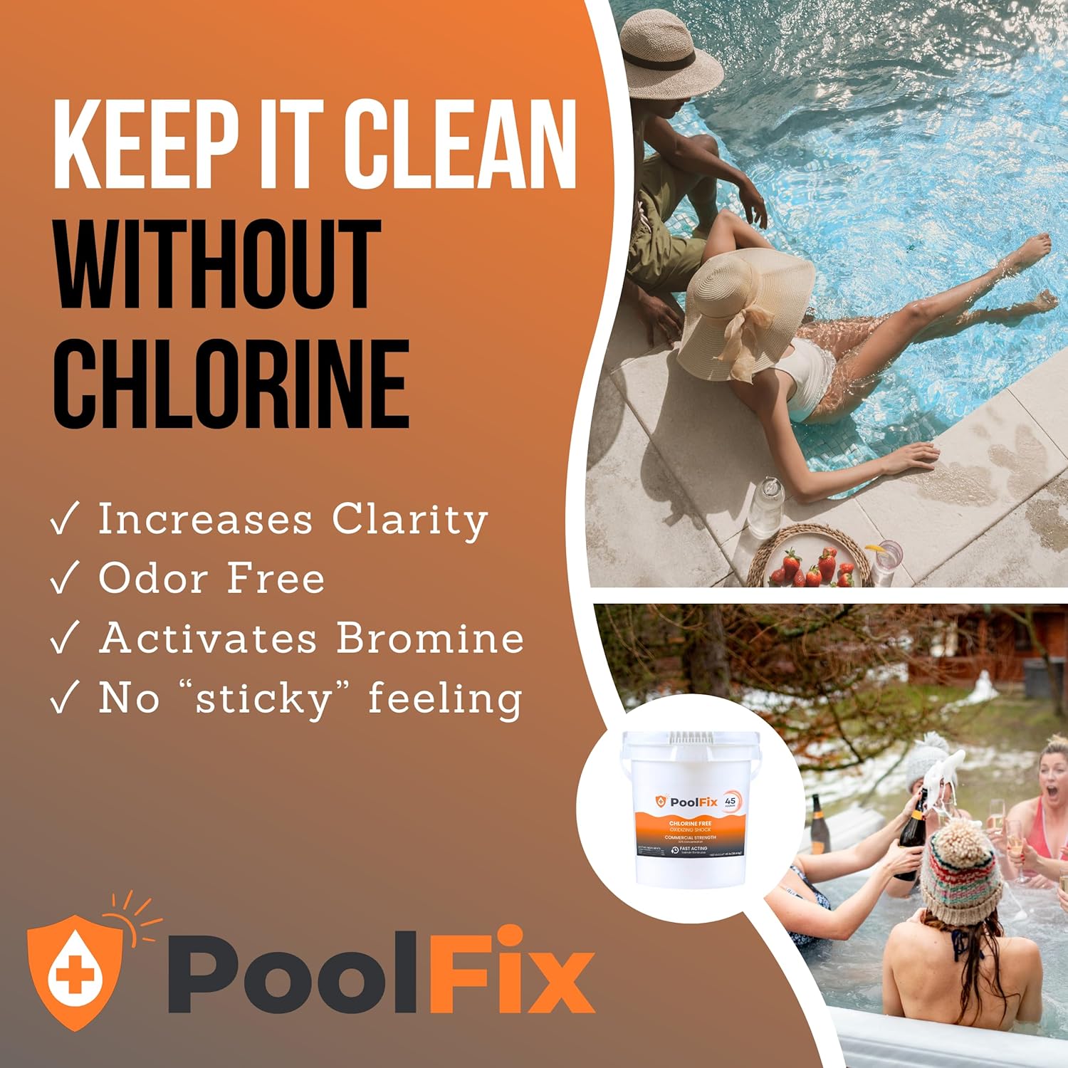 Non Chlorine Shock - Fast-Acting Pool & Hot Tub Oxidizing Water Clarifier - 45lb Bucket for Crystal Clear Results