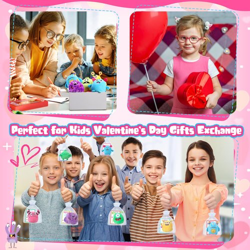 HyDren Set of 18 Kids Valentine Monster Gifts Confession Card with 3.15 Inch Monster Stuffed Animal Plush Mini Keychain for School Classroom Prize Exchange Party Favors Goodie Bag Fillers