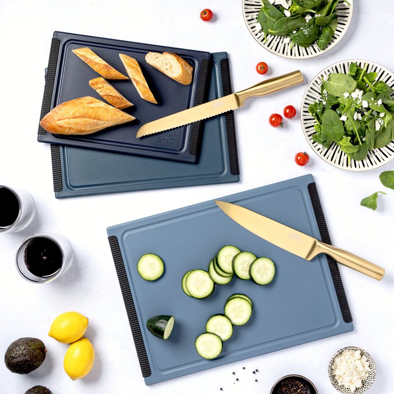 3-Piece Poly Cutting Board Set with Juice Wells - Blue