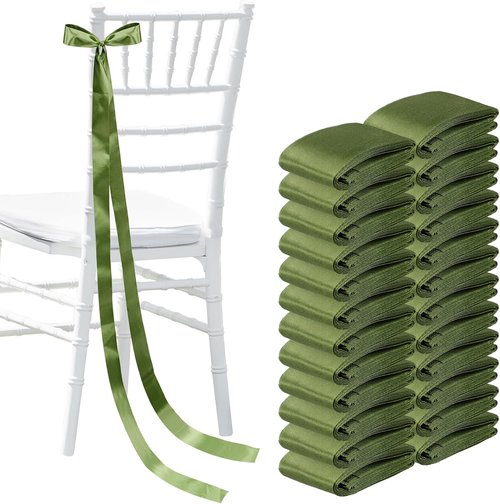 Daifunli Wedding Bows - Elegant Moss Green Satin Ribbons for Aisle & Chair Decorations | 24 Pcs Set