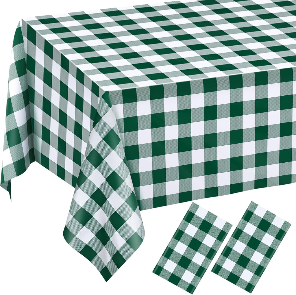 Skiennix Disposable Green Gingham Tablecloths - Waterproof Checkered Design | 54" x 108" for Parties & Picnics