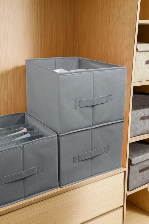 Fordonral Extra Large Clothes Closet Organizer 6 Compartments for Jean Sweater Sheets to Shirt - Divided Clothing Storage Boxes for Closet, Wordrobe, Bedroom, Shelf (4pc Gray)