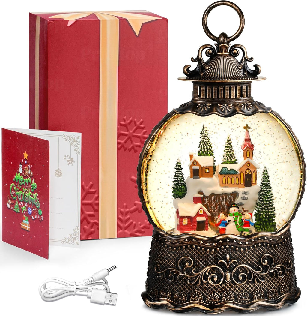 Priddop Village Snow Globe | Musical Christmas Decoration with Snowman Scene - 10.6 Inch