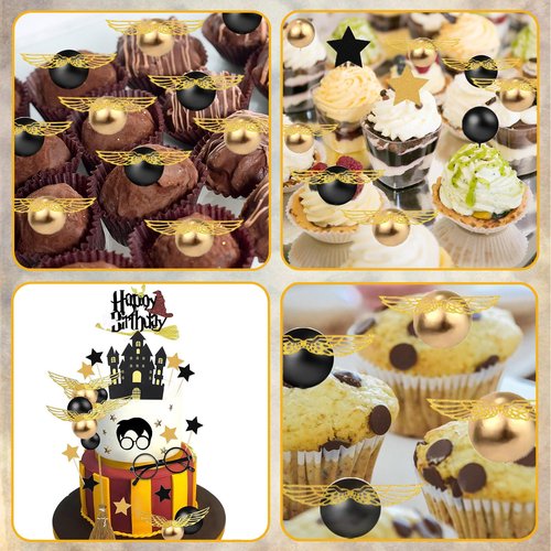SWIMDOG 26 PCS Wizard Birthday Cake Topper Decorations, Wizard Party Supplies, Glitter Themed Cupcake Decorations
