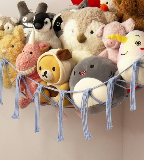 Mirolam Stuffed Animal Storage Hammock - Large Blue Plush Toy Net for Corner Room Decor