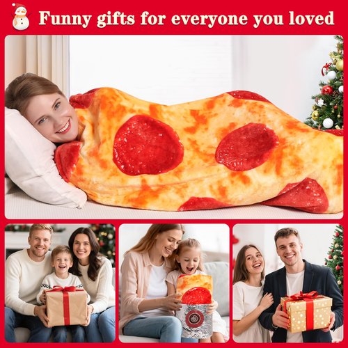 mermaker Pepperoni Pizzas Blanket 60 inches for Adult Kids, Realistic Pizzas Throw Blanket Funny Gifts for Women Men Teen Boy Girl, 285 GSM Soft Flannel Food Blanket for Christmas Birthday Gifts-Red
