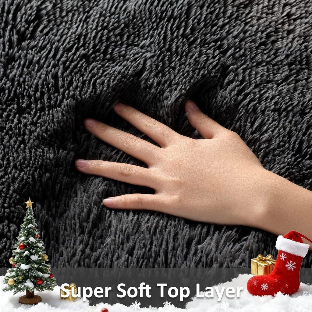 Ophanie Black Area Rug - Fluffy Shaggy Soft Carpet for Living Room | 5x8 Size, Perfect for Kids' Decor