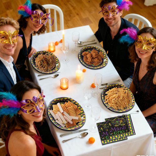 Dereinwo 50 Pcs Mardi Gras Party Large 12" x 10" Oval Paper Plates and Napkins Disposable Heavy Duty Paper Plates and Napkins for Mardi Gras Party Supplies