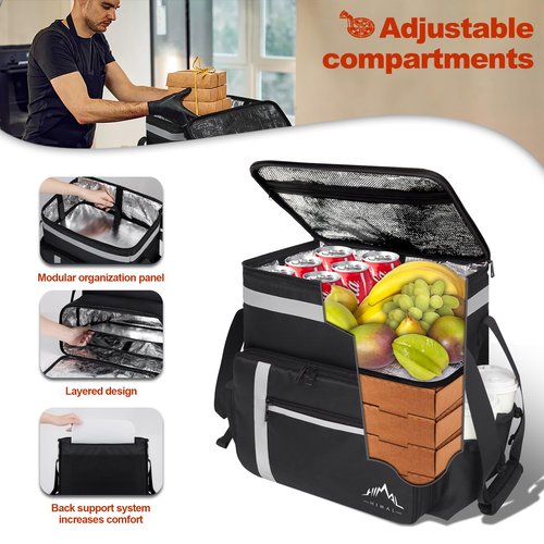 GoHimal Food Delivery Backpack, Insulated Food Delivery Bags for Takeout Bike, Large Pizza Takeout Bag for HOT/COLD with 4 Pockets Reflective Perfect for Uber Eats, Camping & Beach