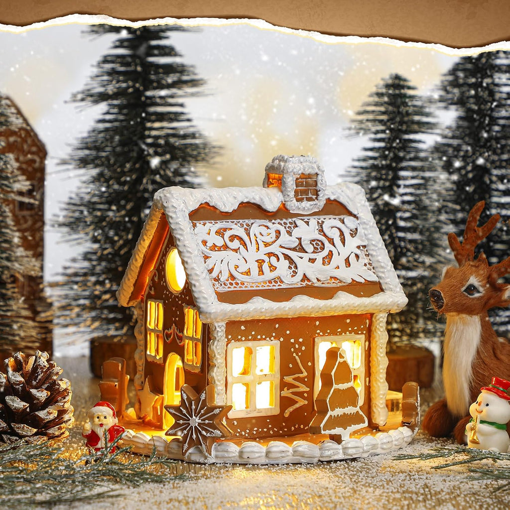 Wesiti Gingerbread House Decor - Lighted 6-Inch LED Christmas Decoration for Indoor Festive Display