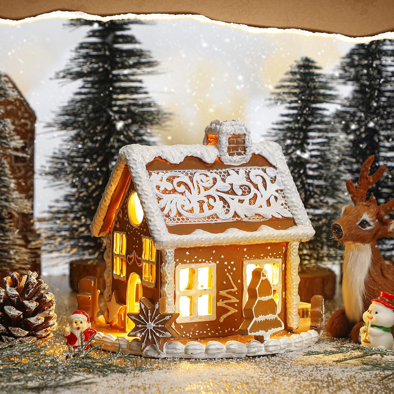 Wesiti Gingerbread House Decor - Lighted 6-Inch LED Christmas Decoration for Indoor Festive Display