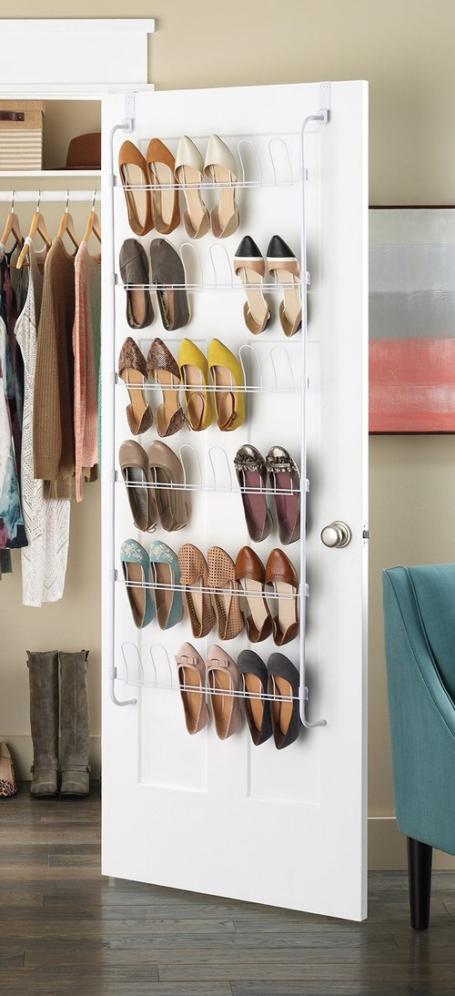 Whitmor 18 Pair Over The Door Shoe Organizer, 6 Tier Hanging Shoe Organizer, Heavy Duty Metal Shoe Holder, Hanging Shoe Rack for Closet Organizer & Storage, 62.8" L x 22.5" W x 5" H, White