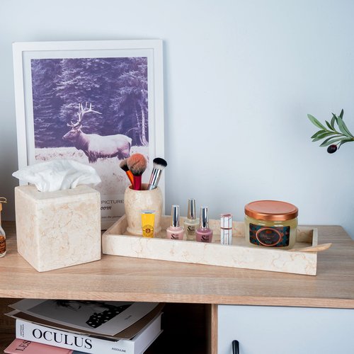 Creative Home Natural Java Marble Tray Handcrafted Stone Organizer for Bathroom Vanity Office Entryway Not Plastic Elegant Catchall for Skincare Jewelry Stationery, 6.5 x 16.5 x 1.5 H Inch
