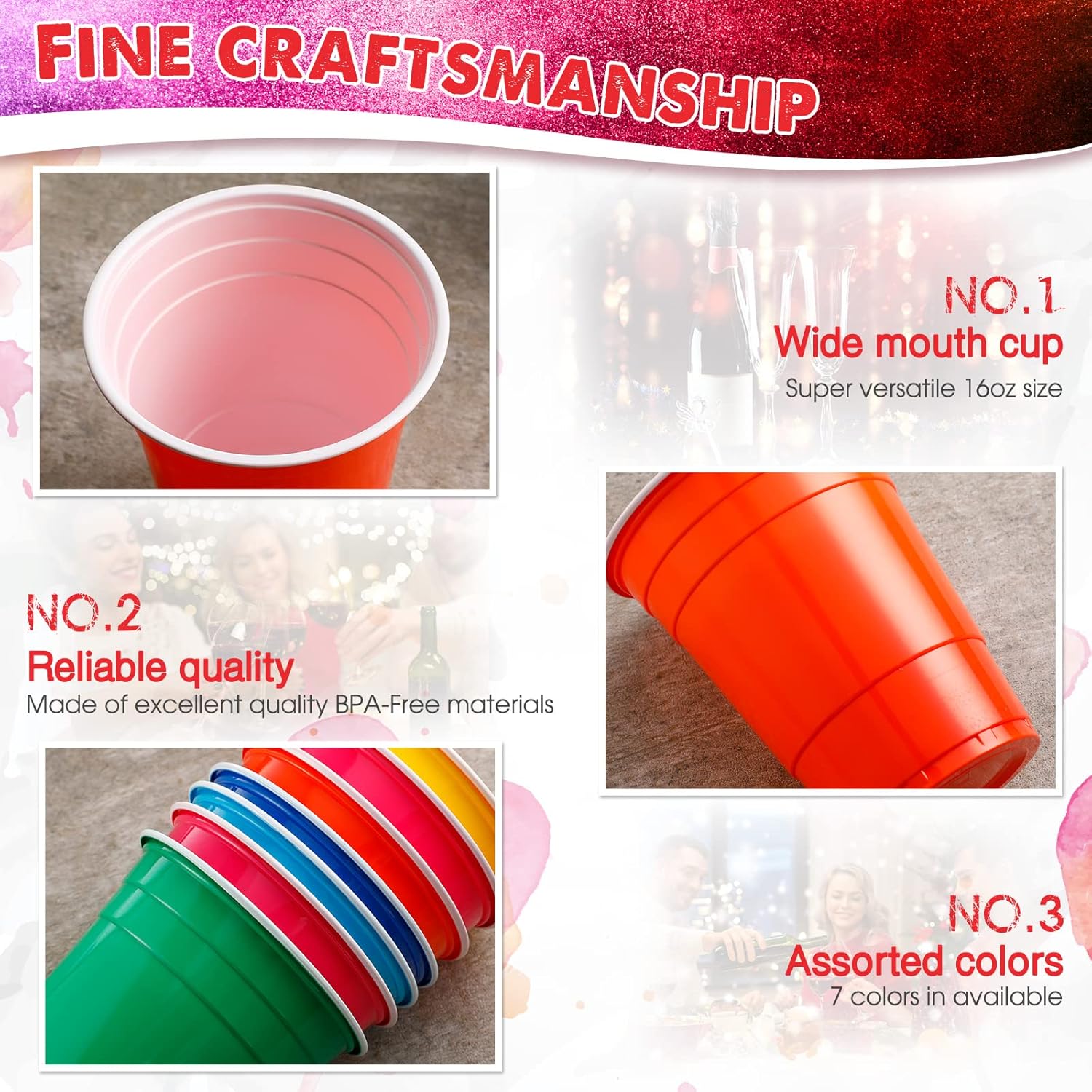 Xinnun 210 Pack Colored Plastic Cups - 16 oz Rainbow Disposable Party Cups | Assorted Colors for Events
