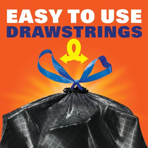 Hefty Ultra Strong 30 Gallon Trash Bags - Break Resistant Drawstring Closure | 50 Bags, Black with White Pine Breeze Scent