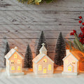 Skiennix 7PCS Christmas Village Set - LED Lighted Ceramic Houses & Decorative Trees | Remote Control Candles
