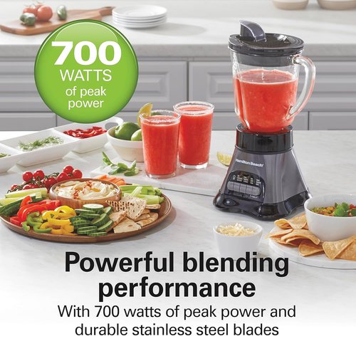 Hamilton Beach Blender & Food Processor Combo - 700W Power, 40 oz Glass Jar, Gray & Black