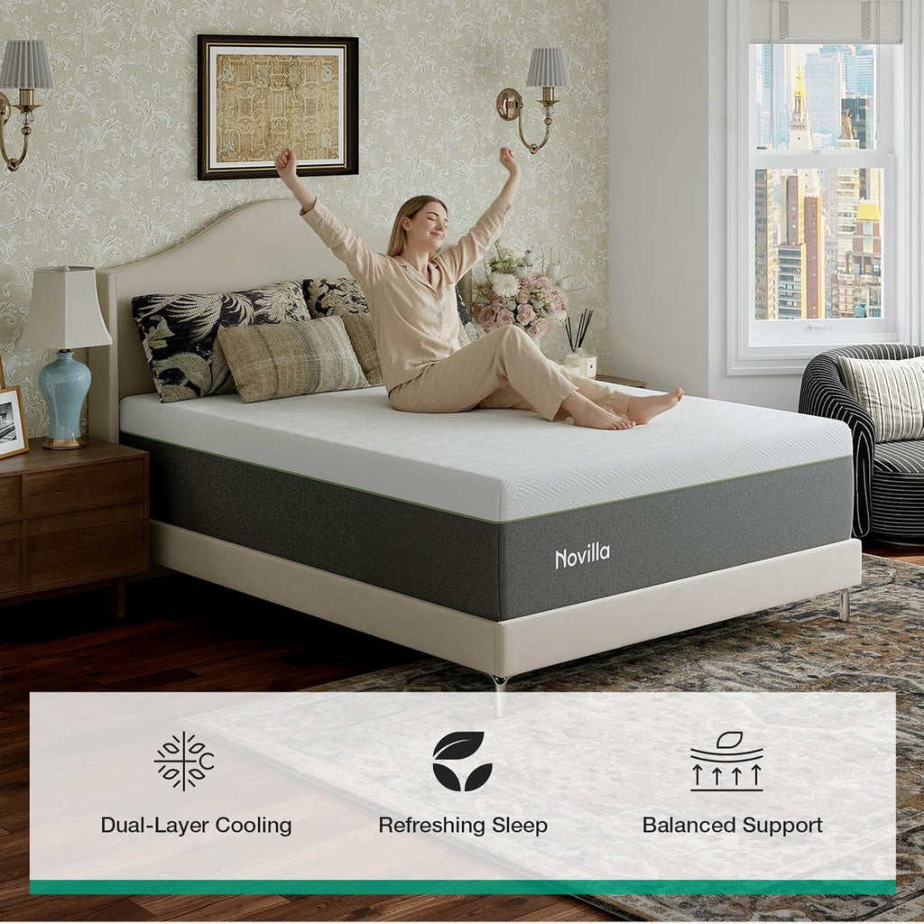 Novilla Bliss Queen Size Memory Foam Mattress - 10 Inch Cool-Touch Nylon Cover for Refreshing Sleep & Pain Relief