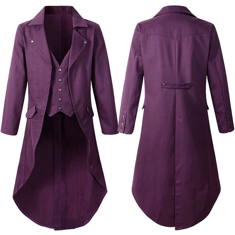 Men's Steampunk Gothic Victorian Tailcoat Jacket - Purple XXXL