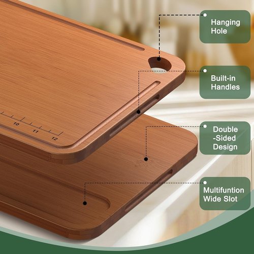 Bamboo Cutting Board by Skiennix - 2-In-1 Design with Deep Juice Grooves & Built-In Handles | Ideal Kitchen Gift for Women