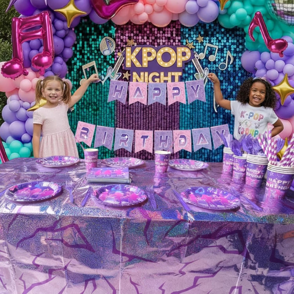 Skiennix Holographic Tablecloth - 54x108 Inch Purple Lightning Bolt | Waterproof Disposable Cover for Kpop Birthday Party