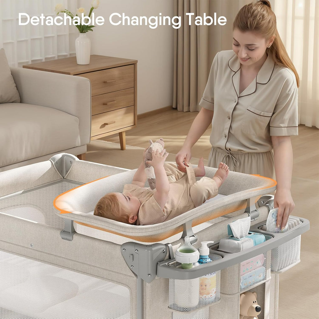 TinyGlow 4-in-1 Baby Bassinet - Portable Crib Sleeper with Mattress & Mosquito Net | Quick Assembly & Easy Carry
