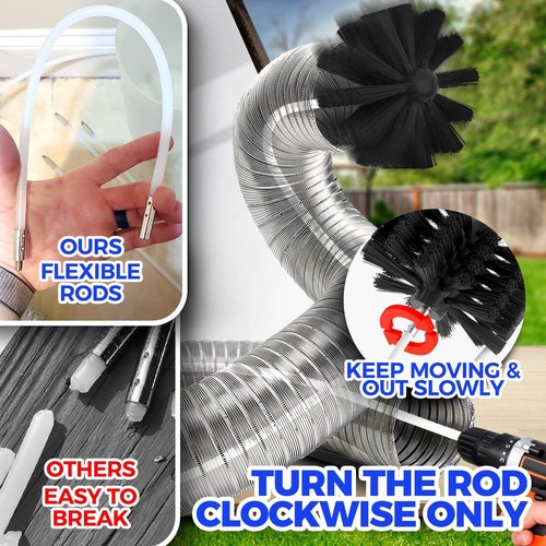 Holikme Dryer Vent Cleaner Kit - 30ft Cleaning Brush & Lint Vacuum Attachment | Blue
