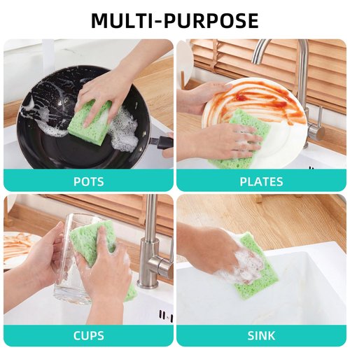 JOYMOOP Dish Sponge Scrubber, Cellulose Sponges Kitchen for Non-Scratch Washing Dishes, Household Cleaning Scrub Natural Sponge, Pack of 12 Colorful Sponges