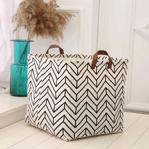 KRLIFCSL 3 Pieces 13 Inch Square Storage Bin, Fabric Folding Storage Baskets with Handles, Storage Organizer for kid's Toy & Baby Clothing - Laundry Basket/ Nursery Hamper (3 Geometric)