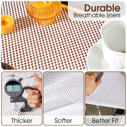 ALIUNI Shelf Liner for Kitchen Cabinet, Drawer Liners Non Slip Non Adhesive Thick Mat, Breathable Dresser Pantry Bathroom Protector, White, 20" x 360"