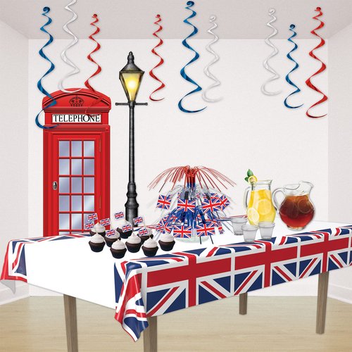 Beistle 2-Pack Union Jack Rectangular Plastic Tablecovers, Royal English Party Decorations, London Table Cloth, British Flag Party Décor, 54” x 108”
