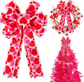 Valentine Tree Topper Bow by [Brand Name] - Large Red & Pink Heart Decorations | 11.4”x19.6” for Holiday Decor